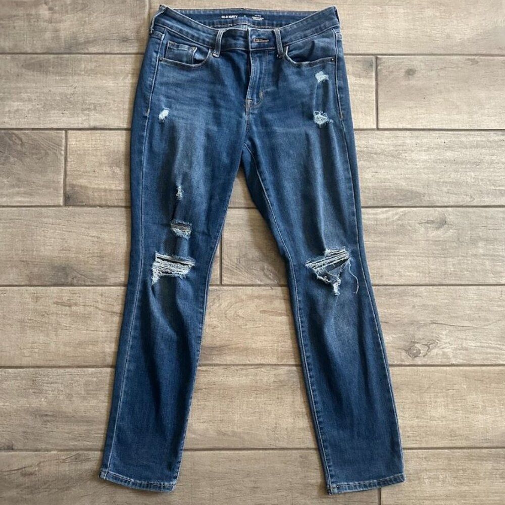 Old Navy Women's Distressed  Power Slim Straight Jeans - Size 4